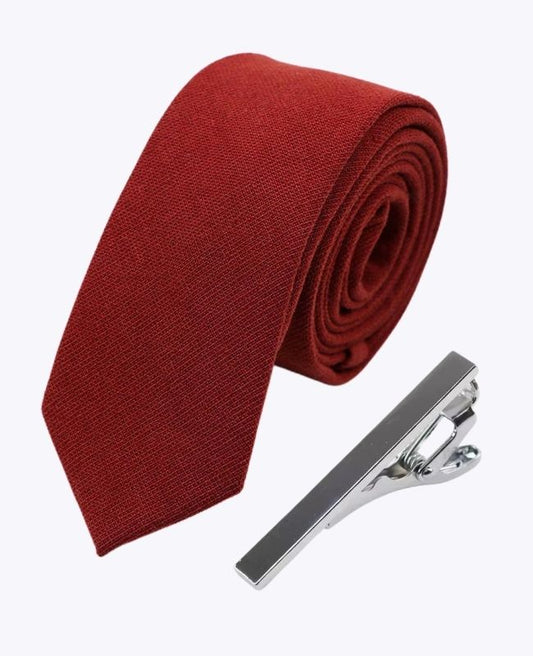 Cravate + Pince à Cravate Terracotta Homme en Coton «Edgard»