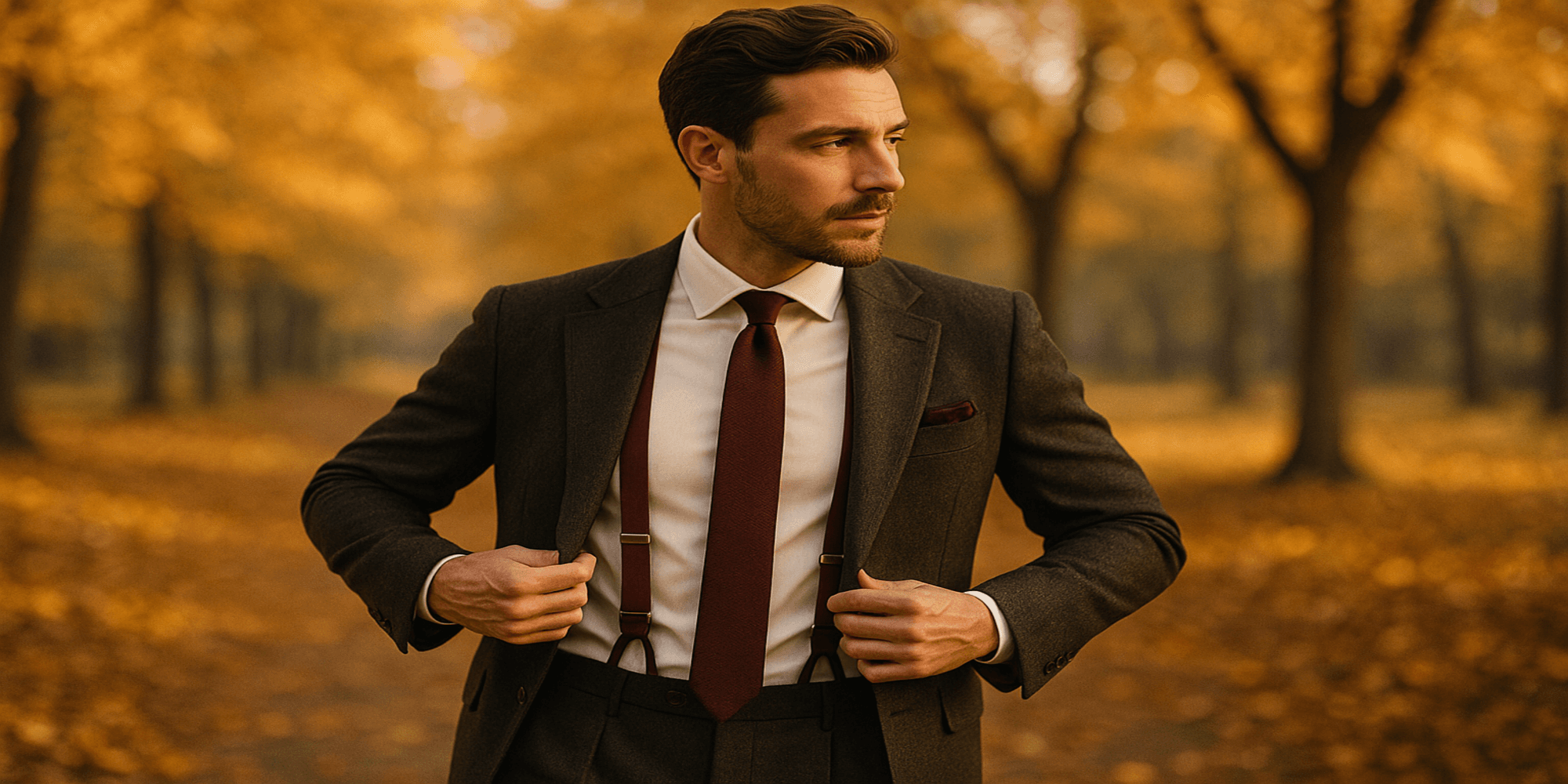 Pourquoi choisir des bretelles pour sublimer un costume élégant en automne ? Imagen