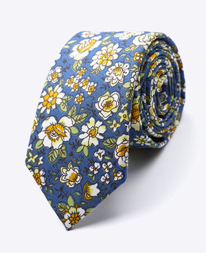 Corbata Liberty Azul n°1 Hombre en Algodón «Gaspard»