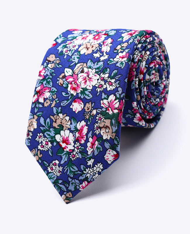 Corbata Liberty Azul n°10 Hombre en Algodón «Gaspard»