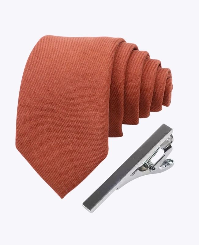 Corbata + Pasador de corbata Terracota n°3 Hombre en Efecto Terciopelo «Simon»