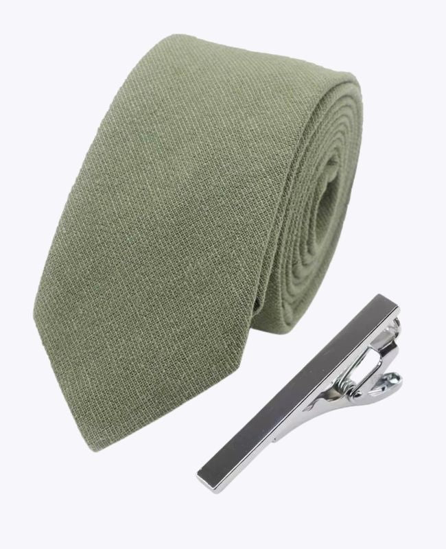 Corbata + Pasador de corbata Verde n°2 Hombre en Algodón «Edgard»