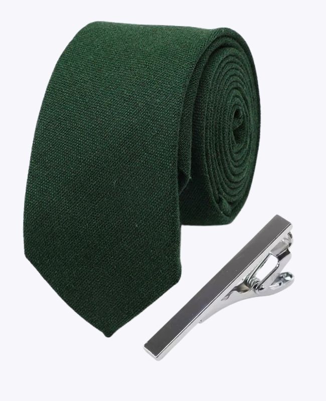 Corbata + Pasador de corbata Verde n°2 Hombre en Lino «Basile»