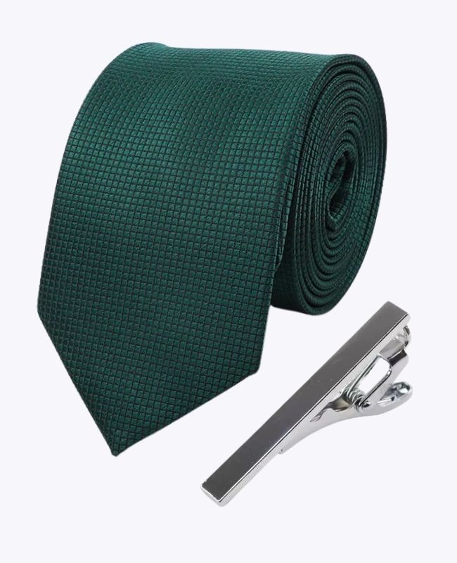 Corbata + Pasador de corbata Verde n°2 Hombre en Poliéster «Martin»