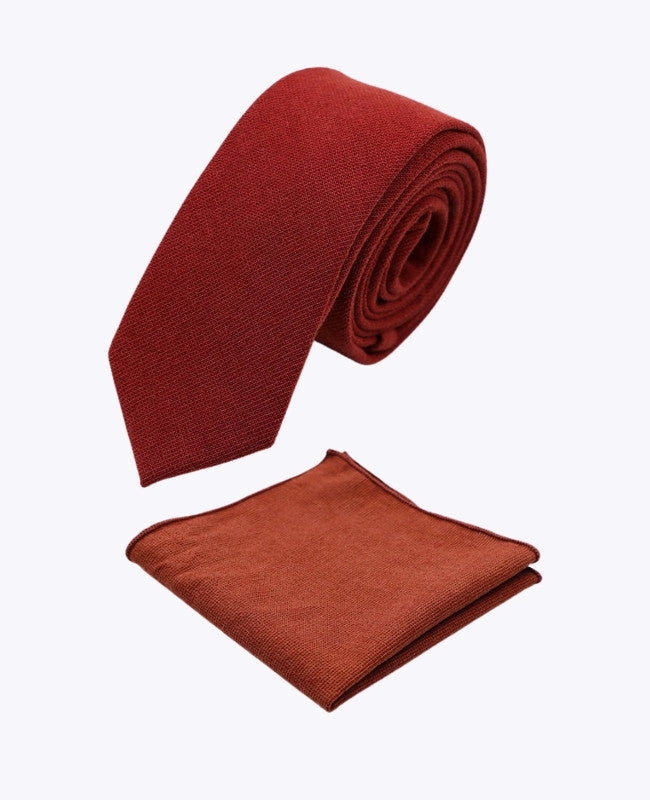 Corbata + Pañuelo de bolsillo Terracota Hombre en Algodón «Edgard»