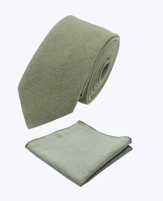 Cravate + Pochette de Costume Vert n°2 Homme en Coton «Edgard»