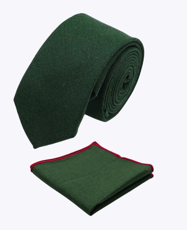 Corbata + Pañuelo de bolsillo Verde n°2 Hombre en Lino «Basile»