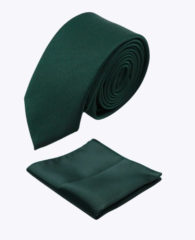 Corbata + Pañuelo de bolsillo Verde n°4 Hombre en Poliéster «Anatole»