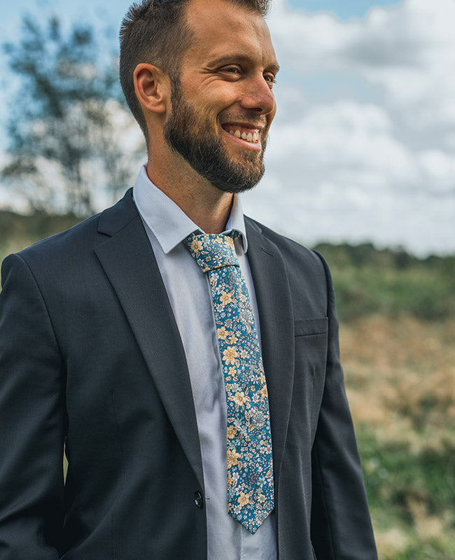Corbata Liberty Azul n°2 Hombre en Algodón «Gaspard»