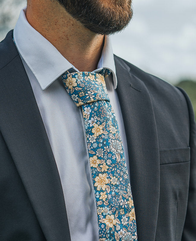 Corbata Liberty Azul n°2 Hombre en Algodón «Gaspard»