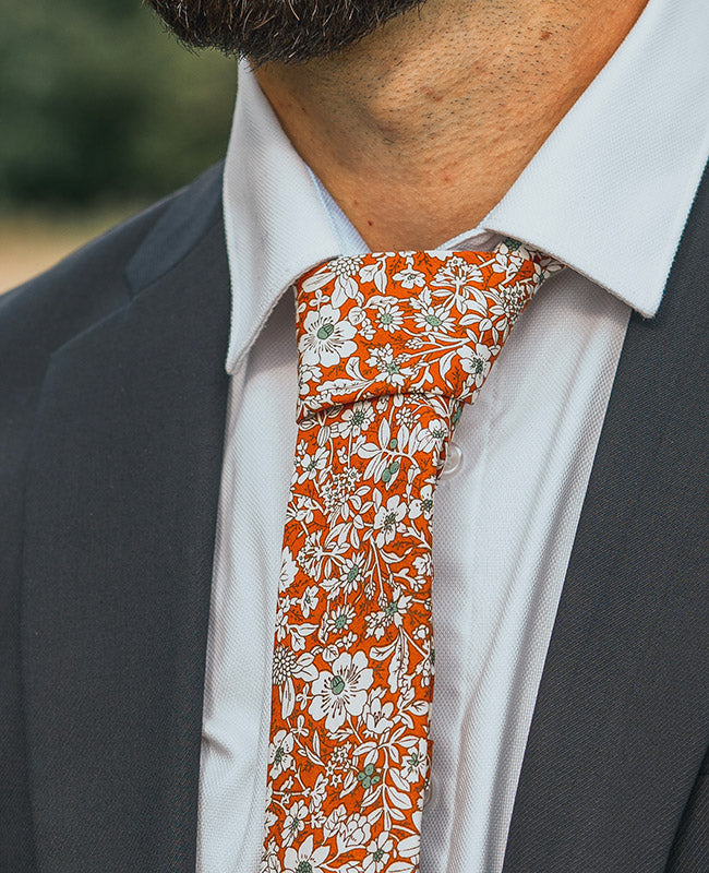 Corbata Liberty Naranja Hombre en Algodón «Clovis»