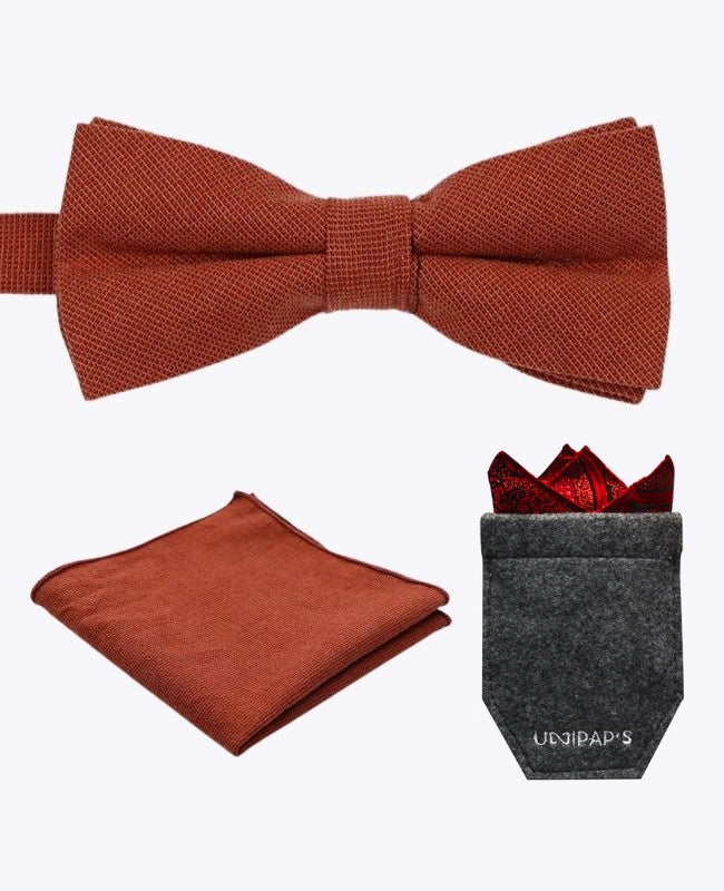 Pajarita + Pañuelo de bolsillo + Estuche Terracota Hombre en Algodón «Edgard»