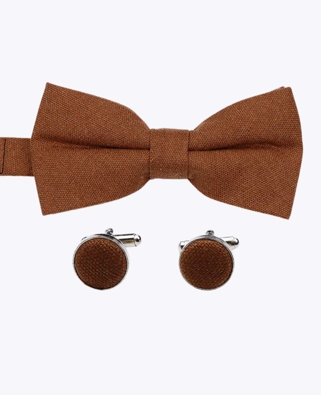 Pajarita + Gemelos Marrón n°1 Hombre en Lino «Basile»