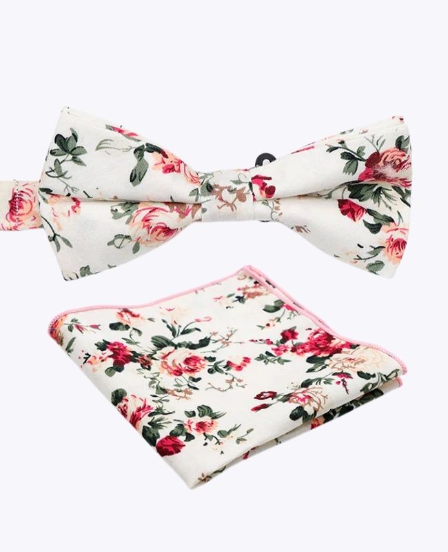 Pajarita + Pañuelo de Traje Liberty Blanco n°6 Hombre en Algodón «Charles»