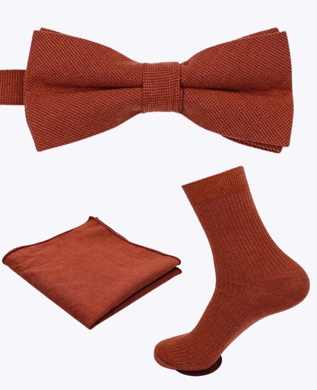 Pajarita + Pañuelo de bolsillo + Calcetines Terracota Hombre en Algodón «Edgard»