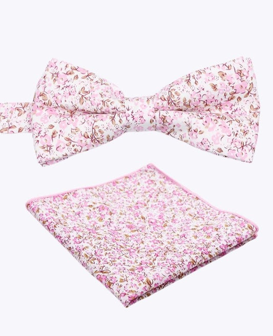Noeud Papillon + Pochette de Costume Liberty Rose n°4 Homme en Coton «Gaspard»