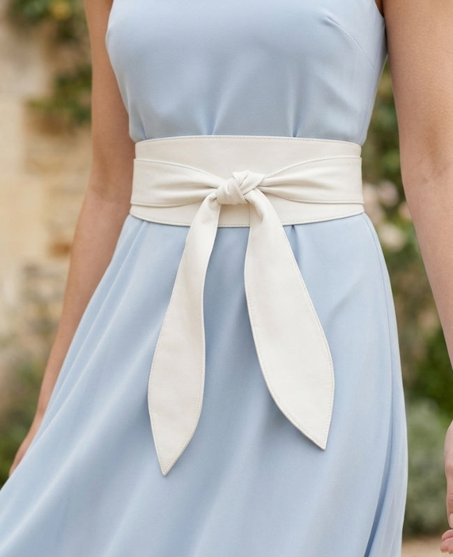 Cinturón de Vestido para Anudar Mujer Blanco en Cuero "Mathilde"