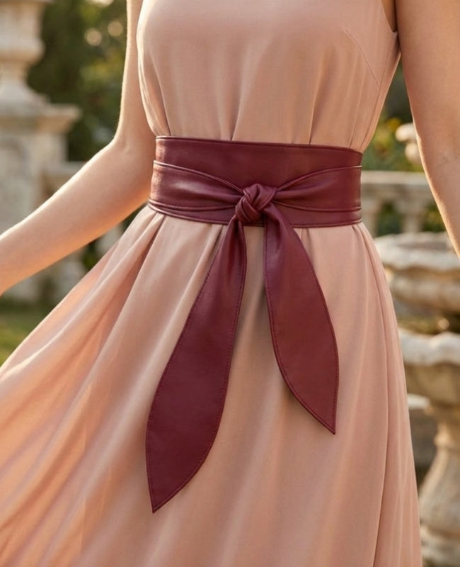 Ceinture de Robe à Nouer Femme Rouge en Cuir "Mathilde"