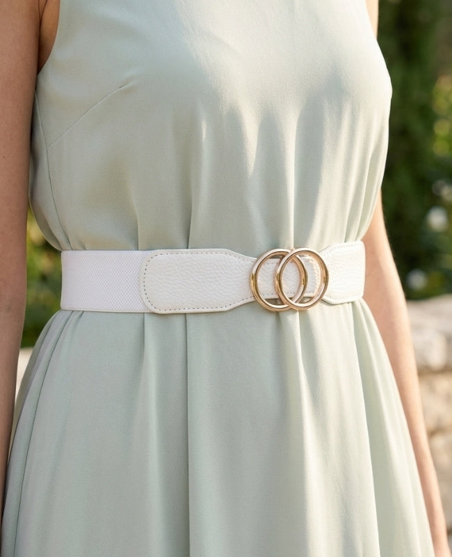 Cinturón de Vestido Elástico Mujer Blanco en Cuero "Madeleine"