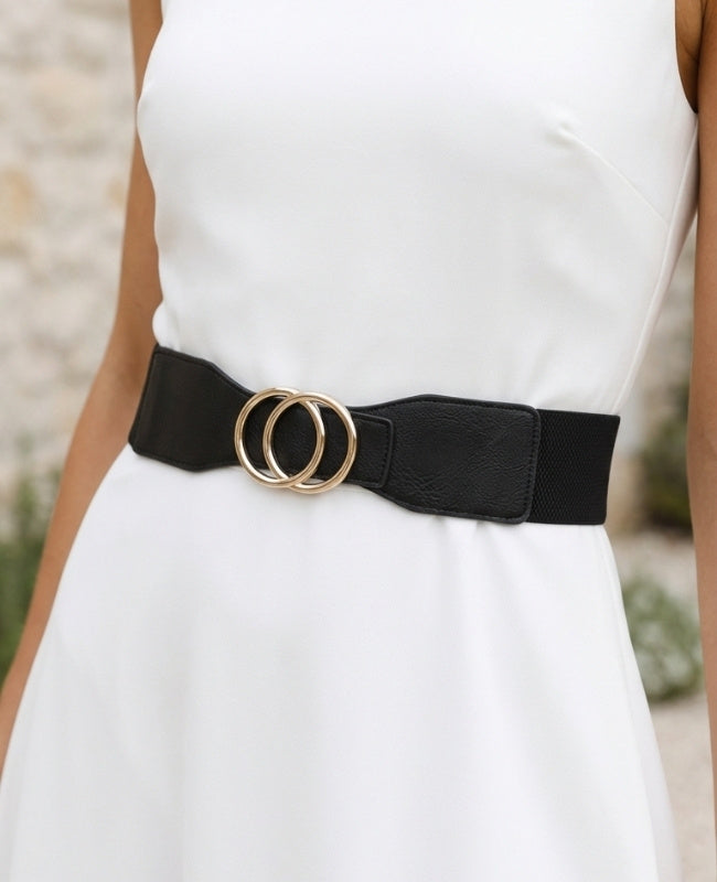 Cinturón de Vestido Elástico Mujer Negro en Cuero "Madeleine"