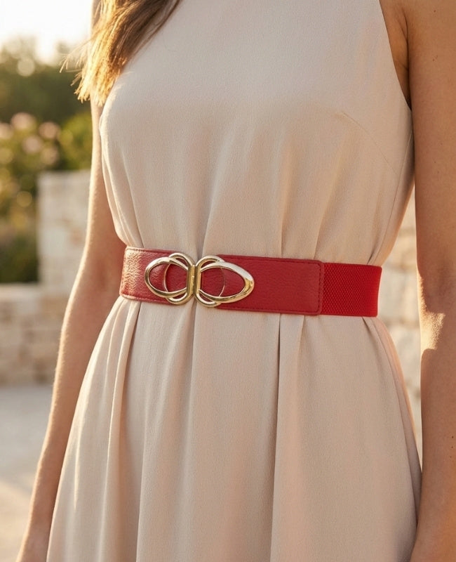 Cinturón de Vestido Elástico Mujer Rojo en Cuero "Louise"