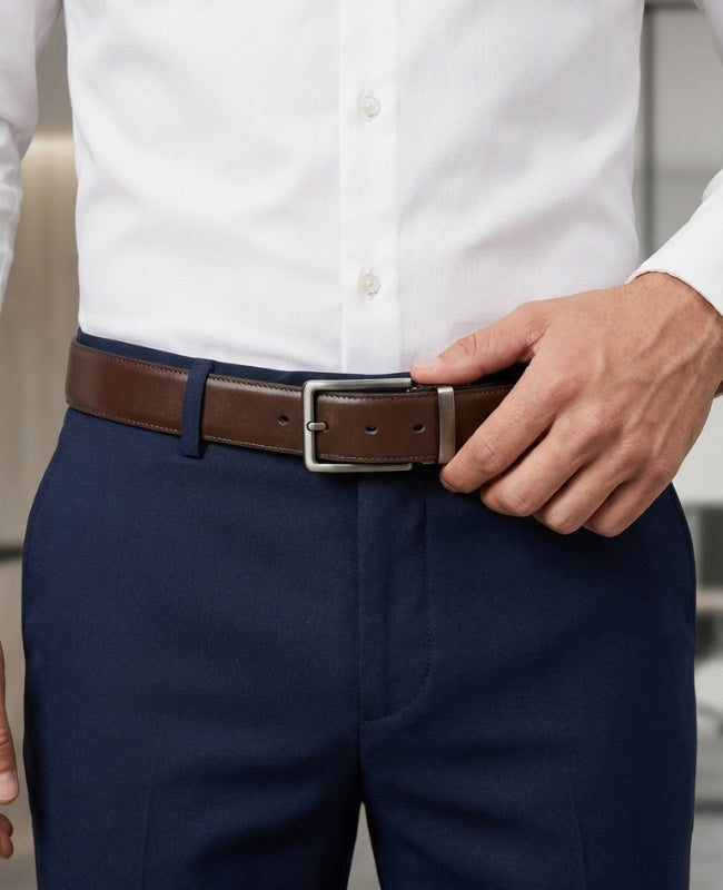 Cinturón de Traje Hombre Marrón y Negro Reversible en Cuero "Constant"