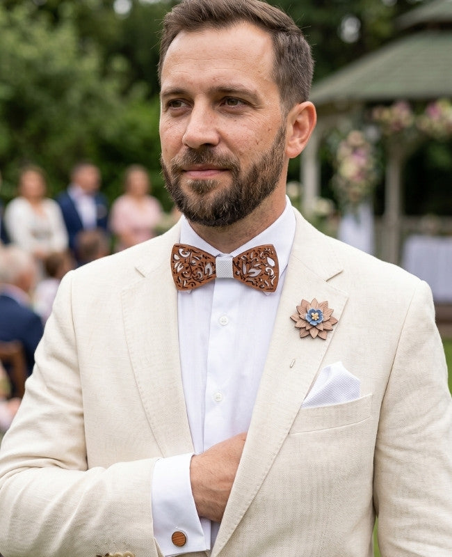 Estuche de Pajarita blanco de hombre en madera «Édouard»
