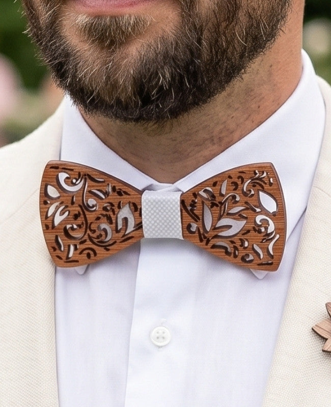 Estuche de Pajarita blanco de hombre en madera «Édouard»