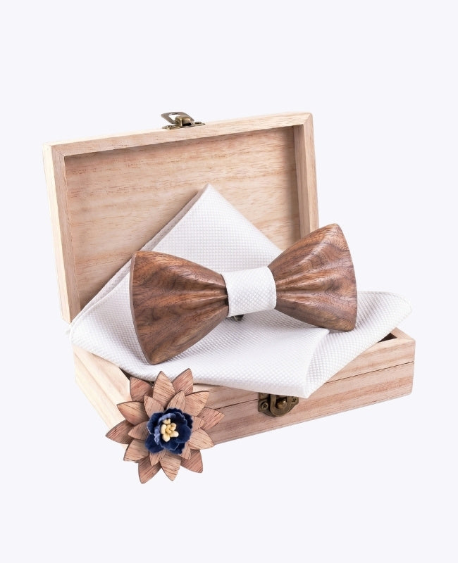 Estuche Pajarita Blanco Hombre en Madera Oscura «Hippolyte»