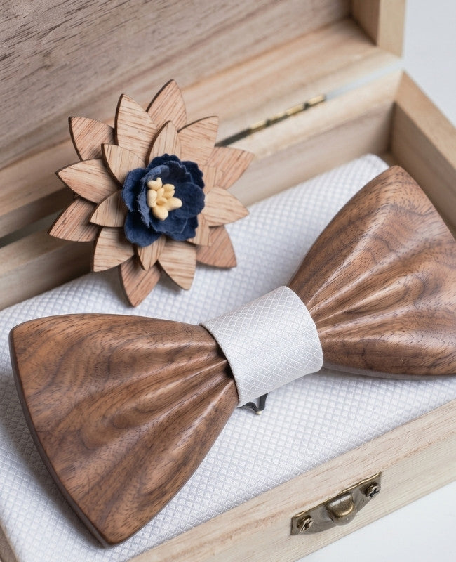 Estuche de Pajarita Blanco Hombre en Madera Oscura «Hippolyte»