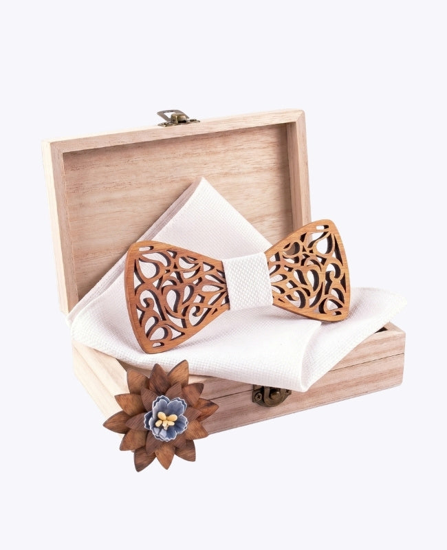 Coffret Noeud Papillon Blanc Homme en Bois «Hercule»