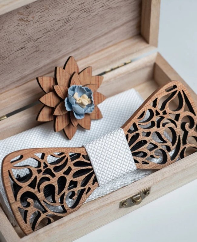 Caja de Regalo Pajarita blanco Hombre en Madera «Hercule»