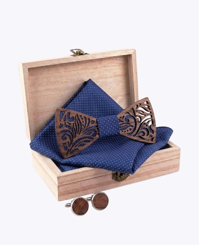 Estuche Pajarita azul de hombre en madera «Baptiste»