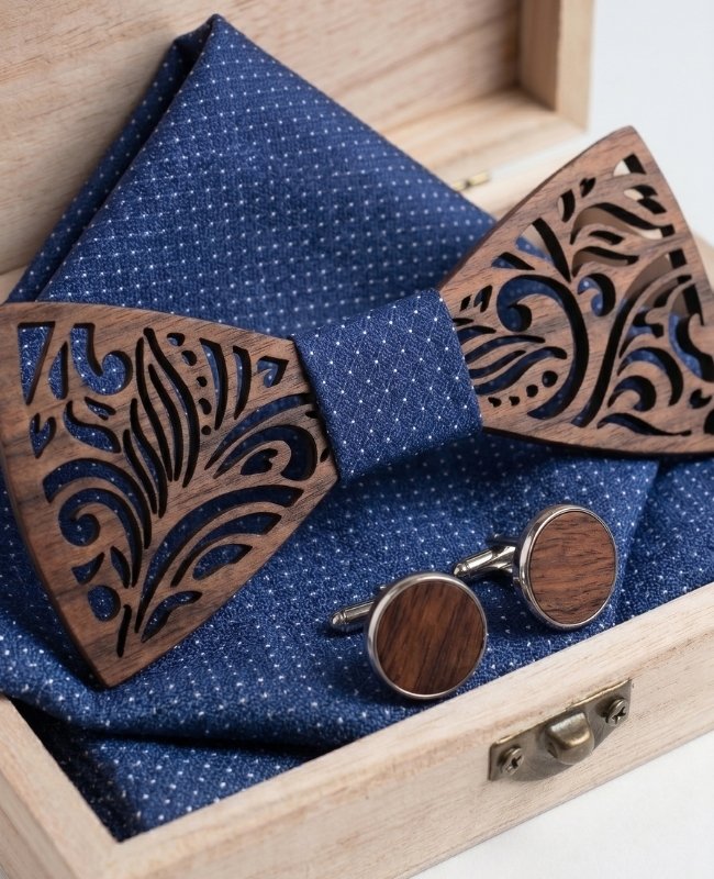Estuche Pajarita azul de hombre en madera «Baptiste»