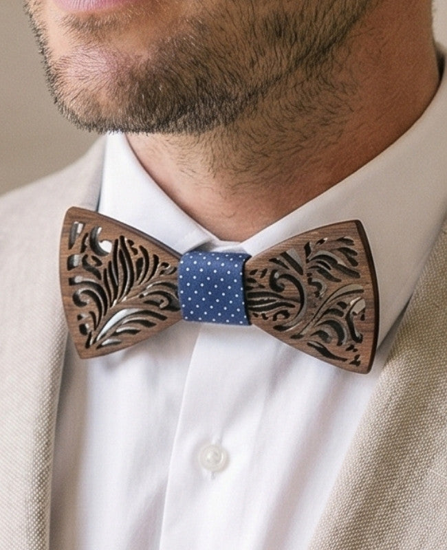 Estuche Pajarita azul de hombre en madera «Baptiste»