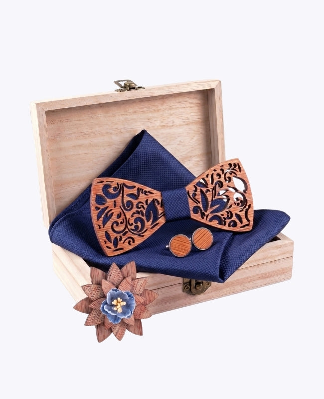 Estuche de Pajarita Azul de hombre en madera «Édouard»