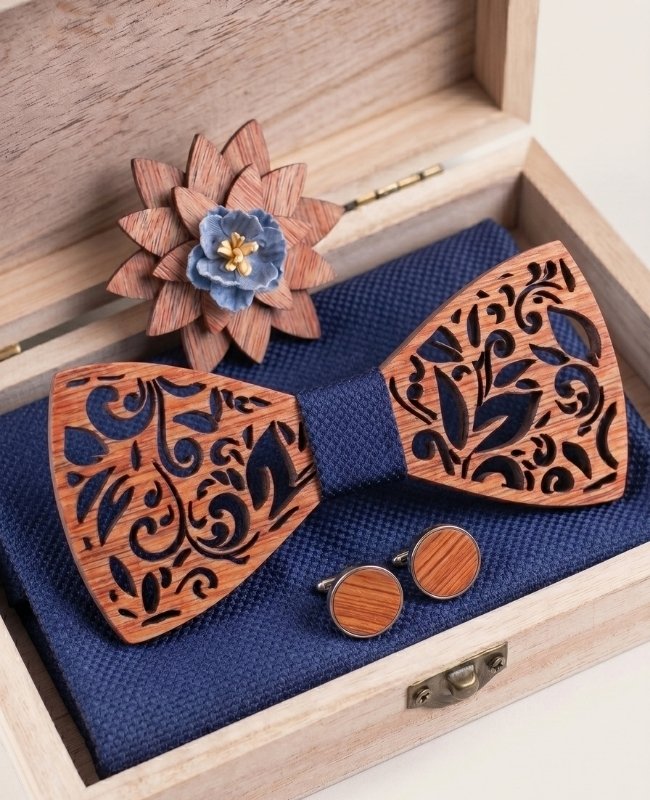 Estuche de Pajarita Azul de hombre en madera «Édouard»