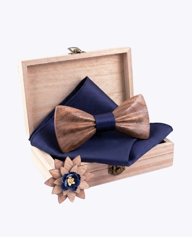 Estuche Pajarita Azul Hombre en Madera Oscura «Hippolyte»