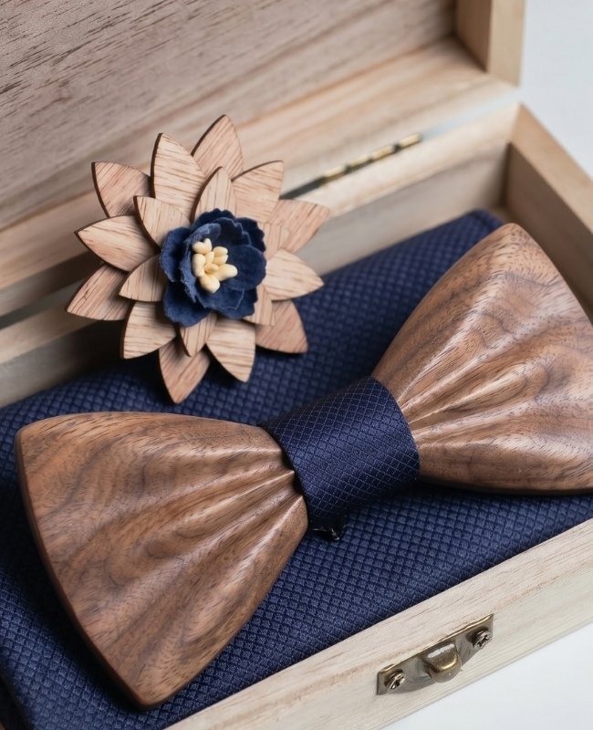 Estuche Pajarita Azul Hombre en Madera Oscura «Hippolyte»