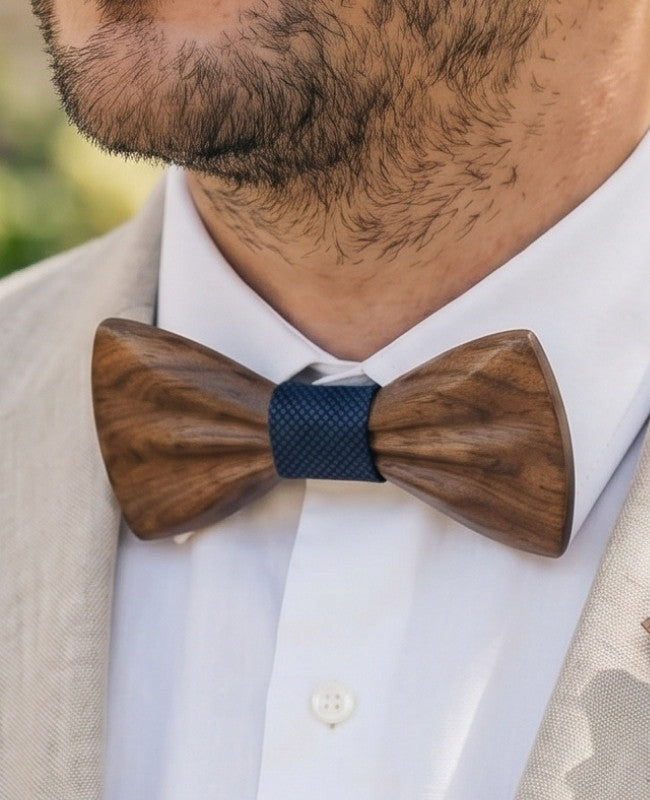 Estuche de Pajarita Azul Hombre en Madera Oscura «Hippolyte»