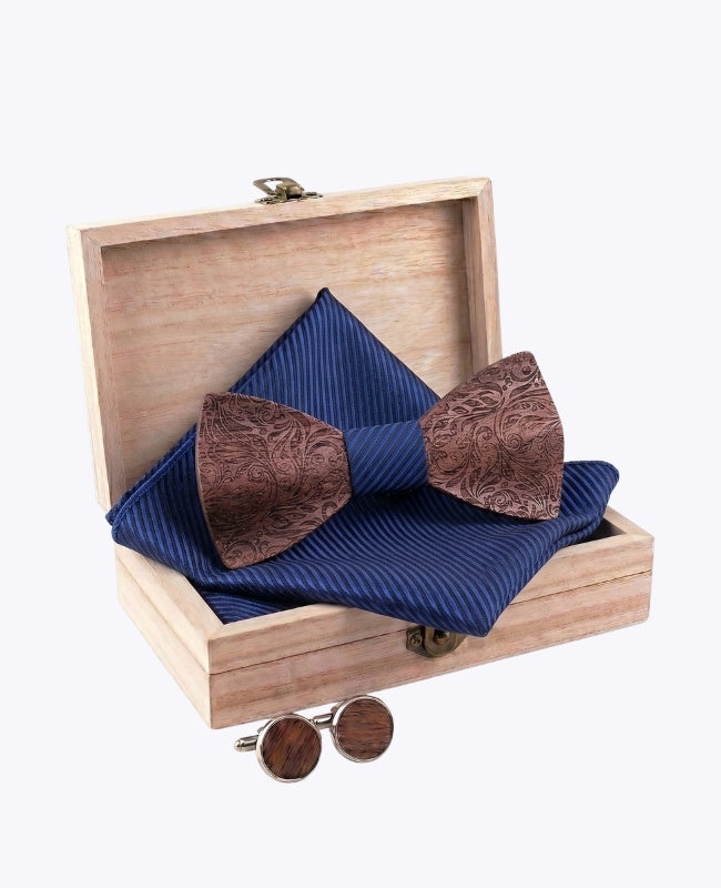 Estuche Pajarita azul hombre en madera «Virgile»