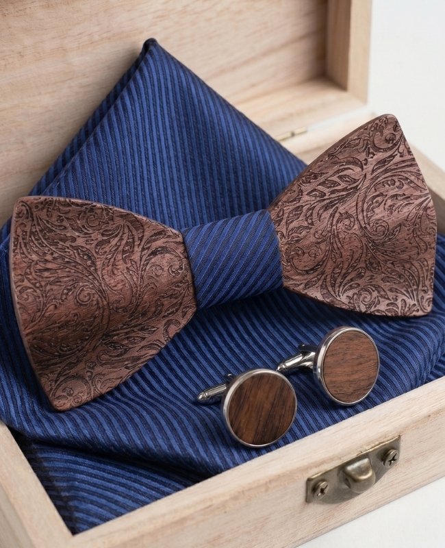 Estuche Pajarita azul hombre en madera «Virgile»