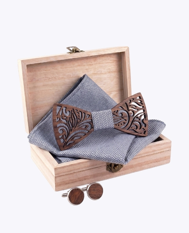 Estuche Pajarita Gris de hombre en madera «Baptiste»