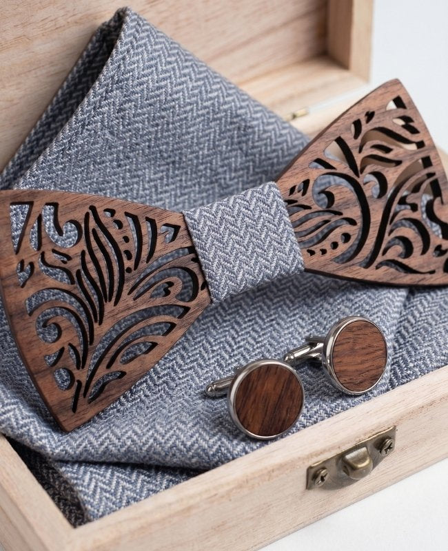 Estuche Pajarita Gris de hombre en madera «Baptiste»
