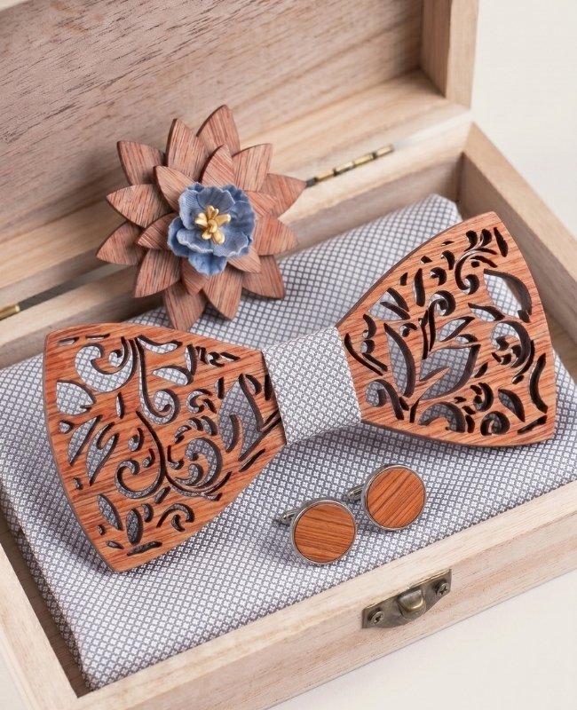 Estuche de Pajarita Gris de hombre en madera «Édouard»