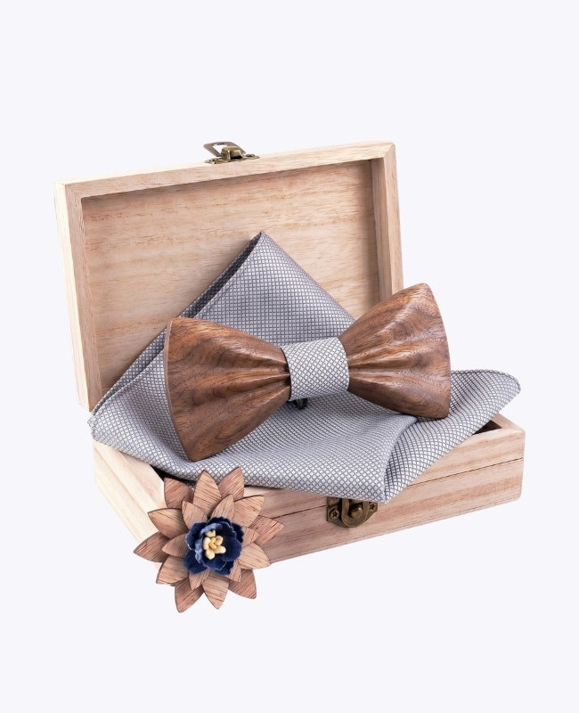 Estuche Pajarita Gris Hombre en Madera Oscura «Hippolyte»