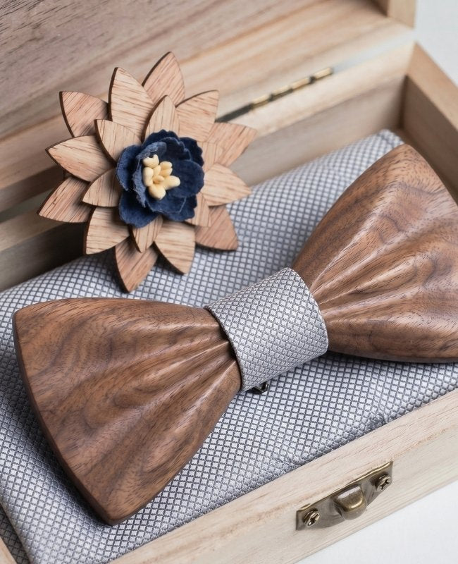 Estuche Pajarita Gris Hombre en Madera Oscura «Hippolyte»