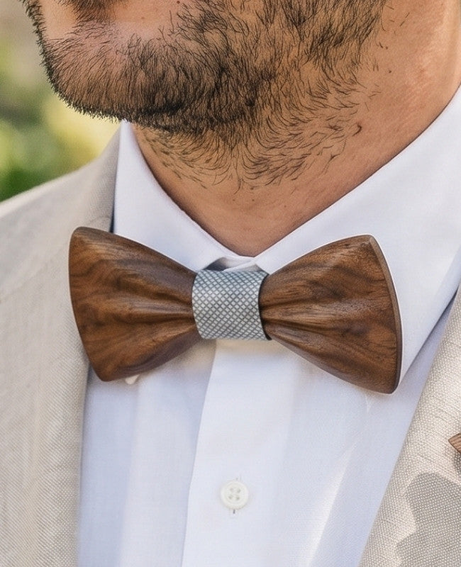 Estuche de Pajarita Gris Hombre en Madera Oscura «Hippolyte»