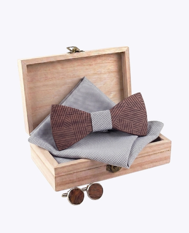 Estuche de Pajarita Gris hombre en madera «Léandre»