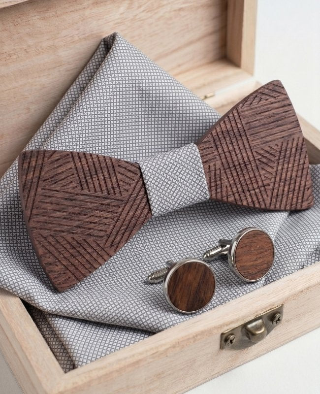 Estuche de Pajarita Gris hombre en madera «Léandre»